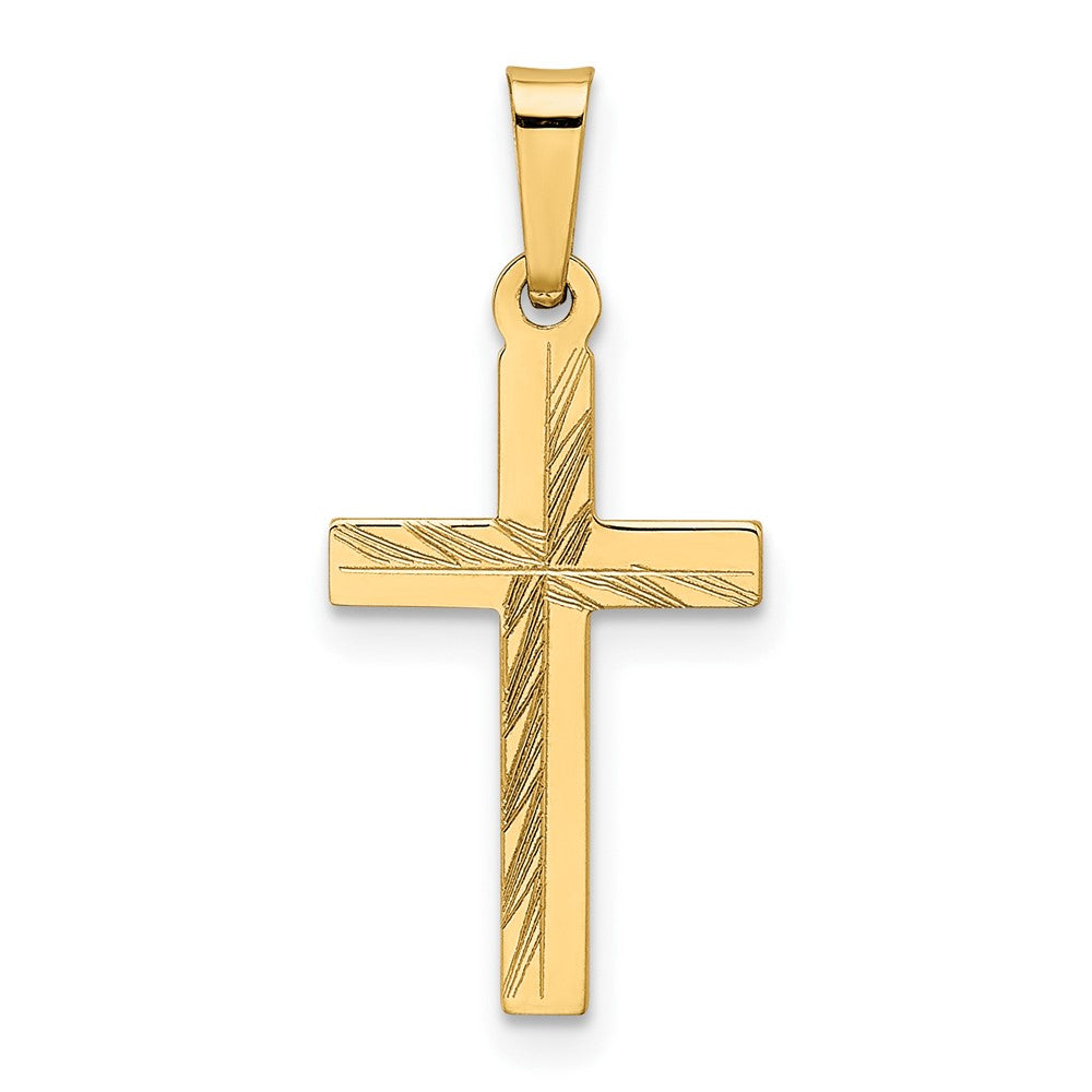 14k Yellow Gold 11 mm Diamond-cut Small Hollow Cross Pendant (0.48 grams)