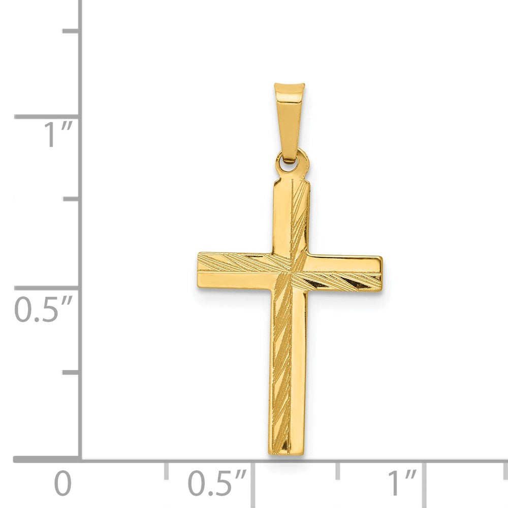 14k Yellow Gold 15 mm Diamond-cut Hollow Cross Pendant (0.65 grams)