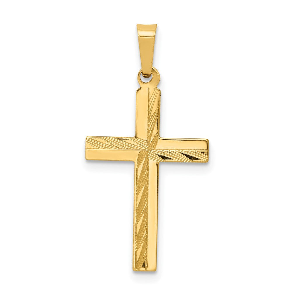 14k Yellow Gold 15 mm Diamond-cut Hollow Cross Pendant (0.65 grams)