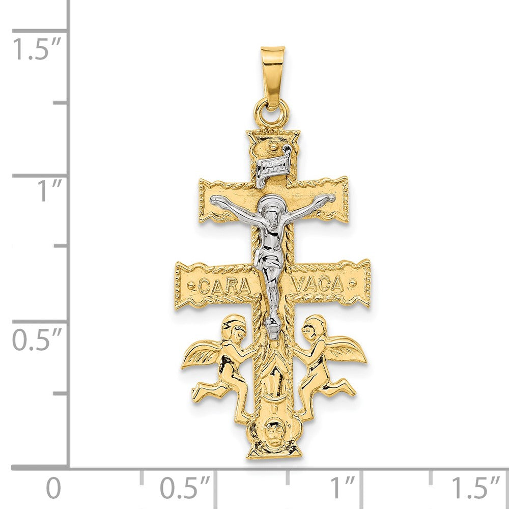 14k Two-tone 19 mm Cara Vaca Crucifix Pendant (2.38 grams)