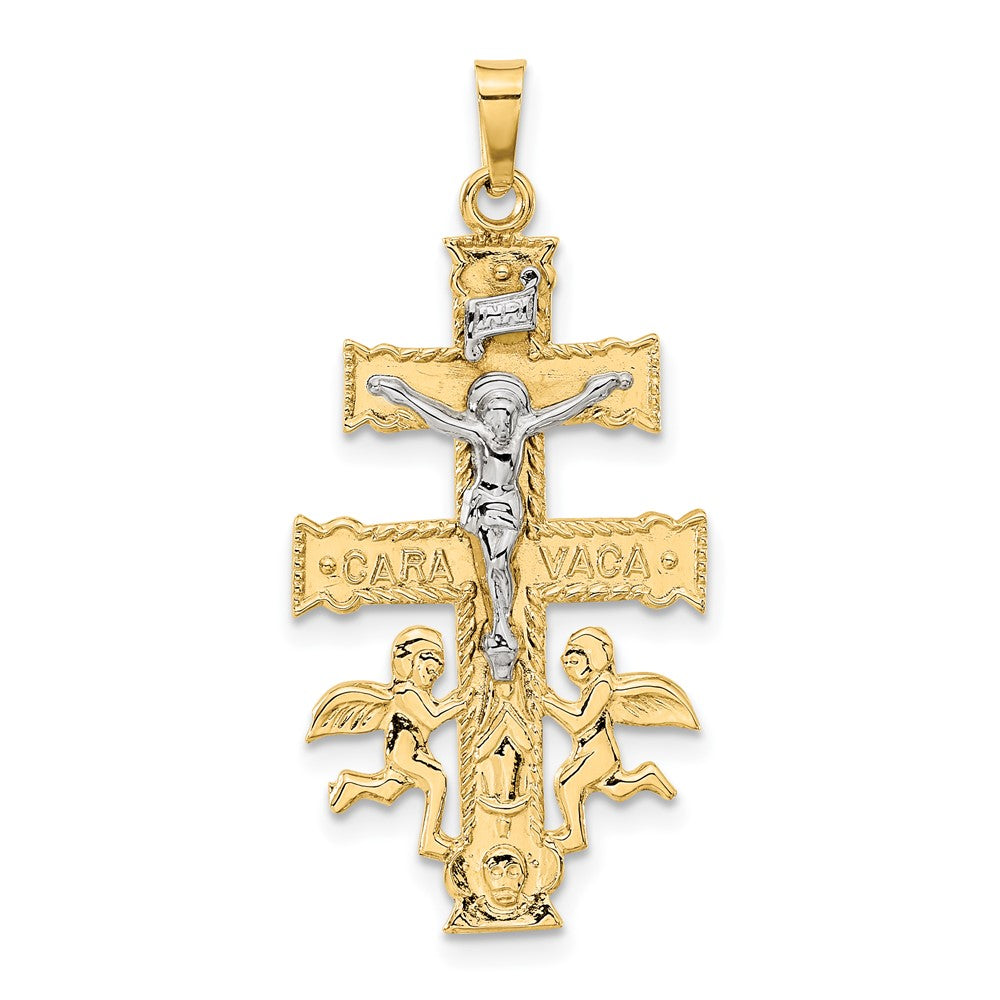 14k Two-tone 19 mm Cara Vaca Crucifix Pendant (2.38 grams)