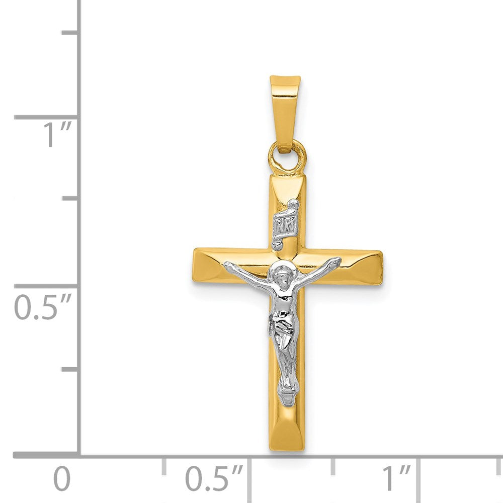 14k Two-tone 15 mm INRI Hollow Crucifix Pendant (0.65 grams)