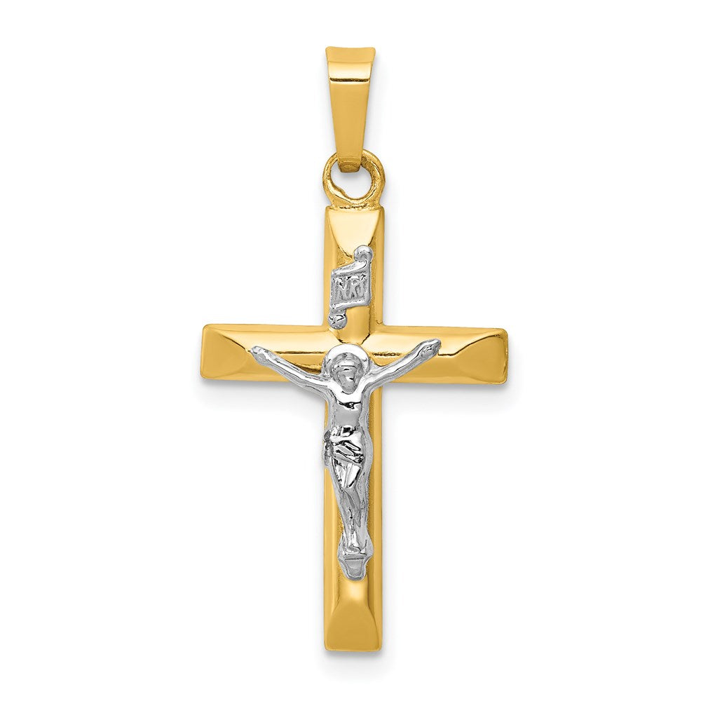 14k Two-tone 15 mm INRI Hollow Crucifix Pendant (0.65 grams)