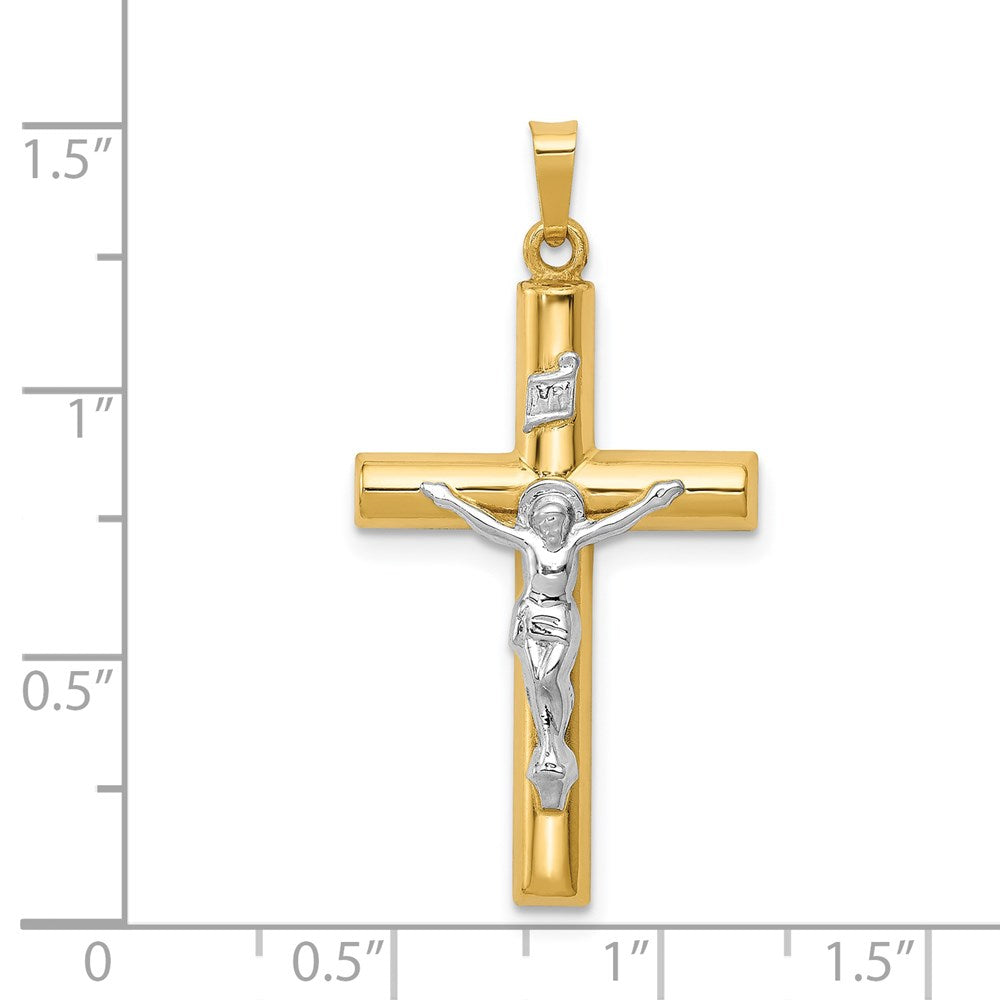 14k Two-tone 20 mm INRI Hollow Crucifix Pendant (1.11 grams)