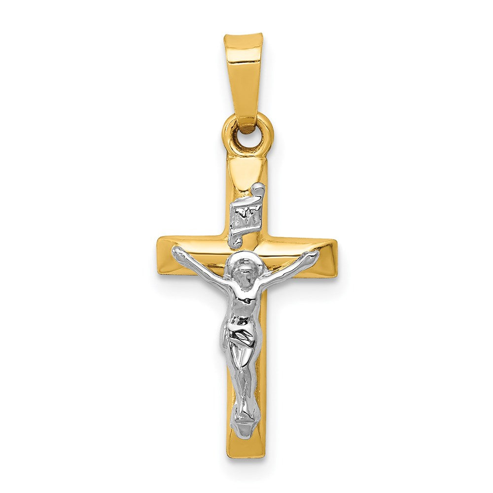 14k Two-tone 12 mm INRI Hollow Crucifix Pendant (0.55 grams)