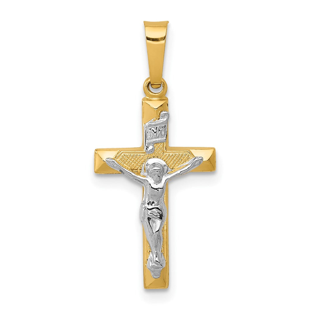 14k Two-tone 12 mm INRI Hollow Crucifix Pendant (0.48 grams)