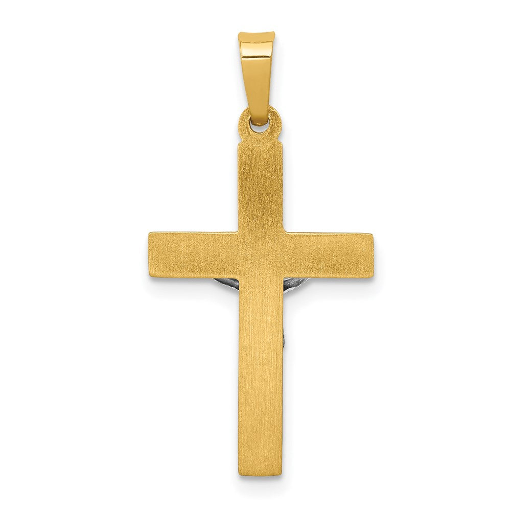 14k Two-tone 14 mm INRI Hollow Crucifix Pendant (0.76 grams)