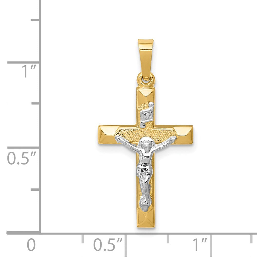 14k Two-tone 14 mm INRI Hollow Crucifix Pendant (0.76 grams)