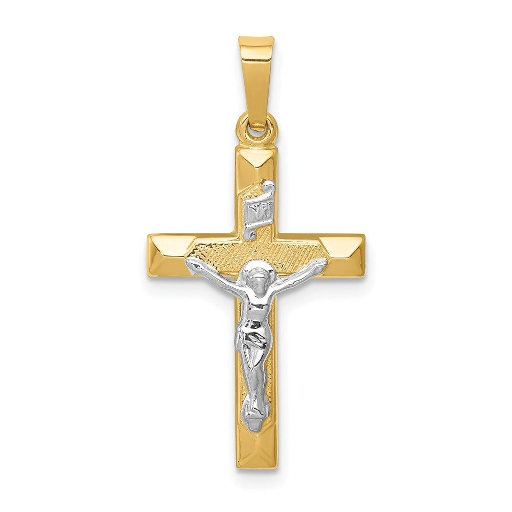 14k Two-tone 14 mm INRI Hollow Crucifix Pendant (0.76 grams)