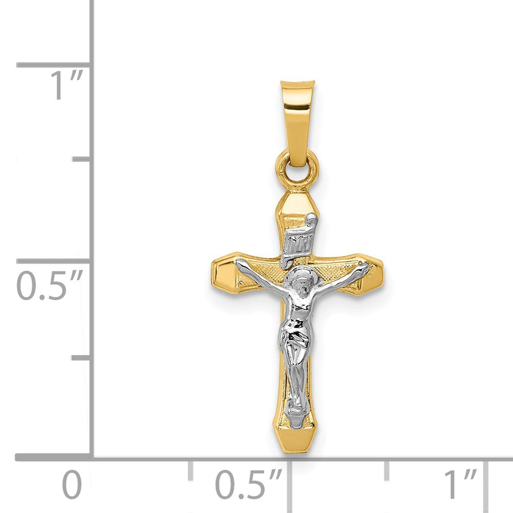 14k Two-tone 12 mm INRI Hollow Crucifix Pendant (0.55 grams)