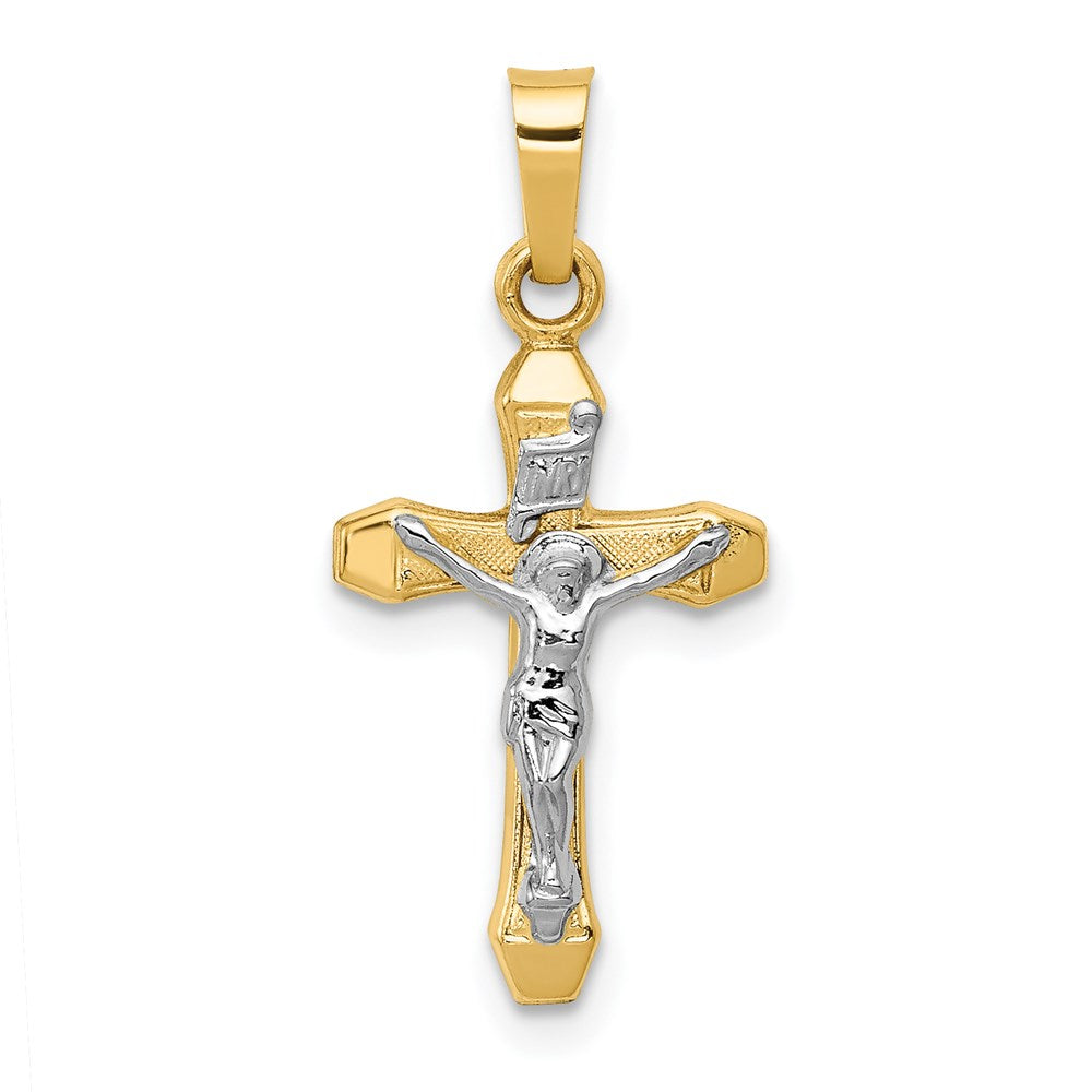 14k Two-tone 12 mm INRI Hollow Crucifix Pendant (0.55 grams)