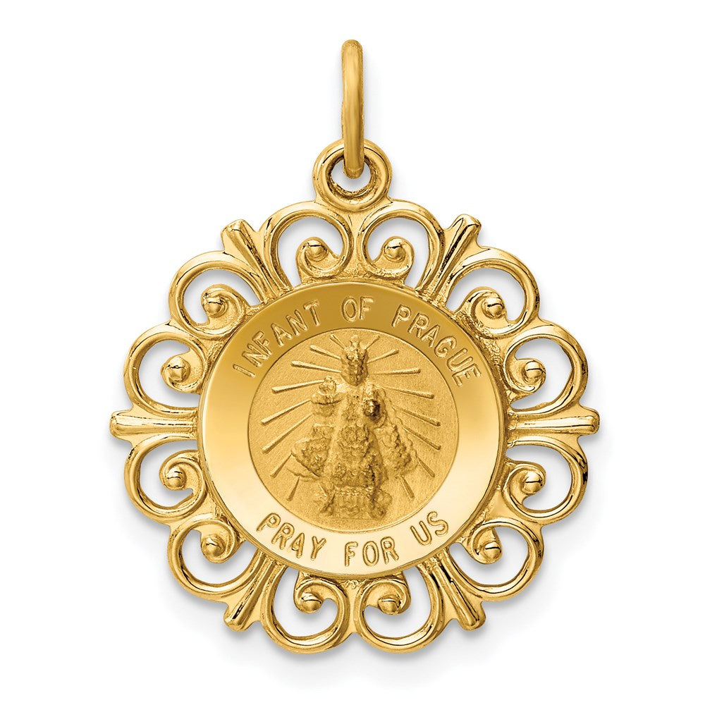 14k Yellow Gold 19 mm Infant of Prague Medal Charm (1.33 grams)
