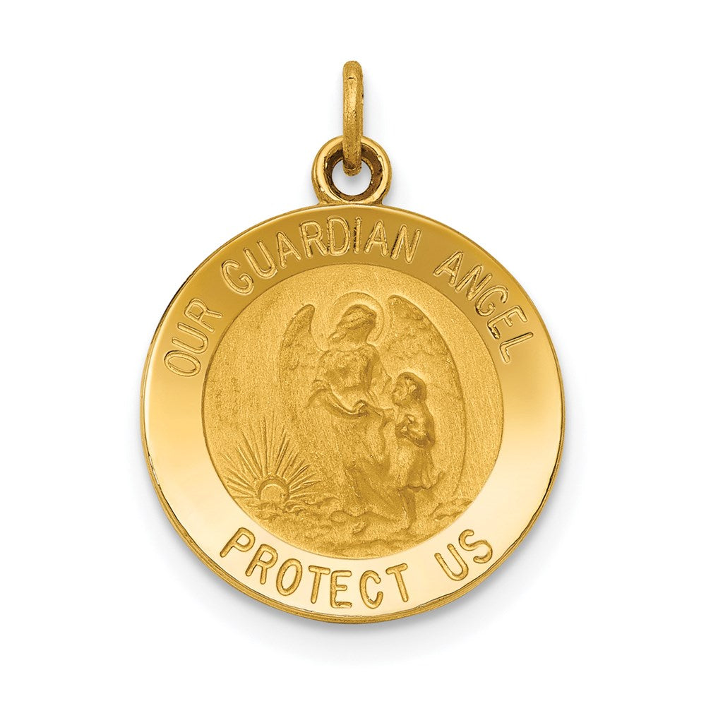 14k Yellow Gold 14.5 mm Guardian Angel Medal Charm