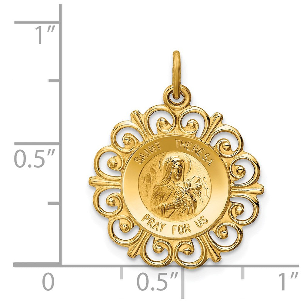 14k Yellow Gold 20 mm Saint Theresa Medal Charm (1.52 grams)