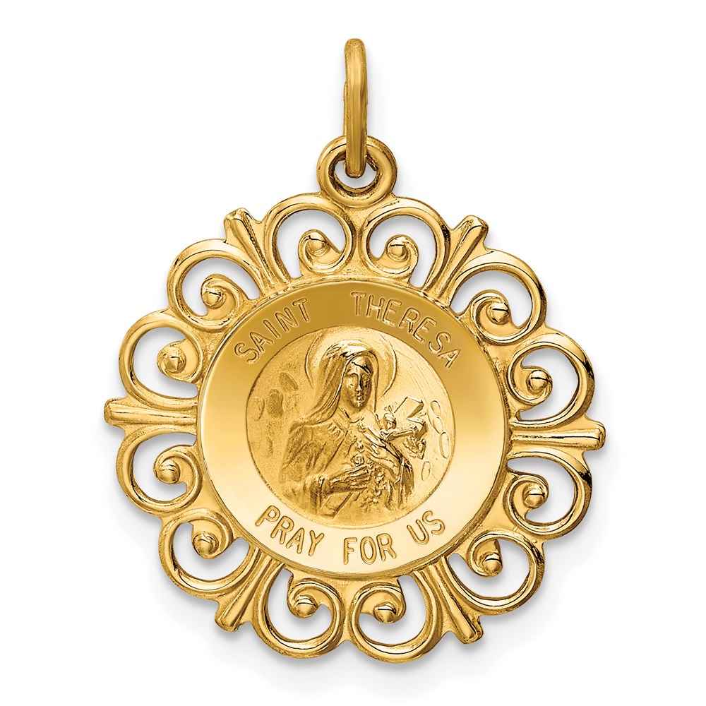 14k Yellow Gold 20 mm Saint Theresa Medal Charm (1.52 grams)