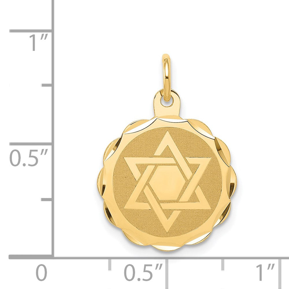 14k Yellow Gold 16 mm Solid Star of David Disc Charm