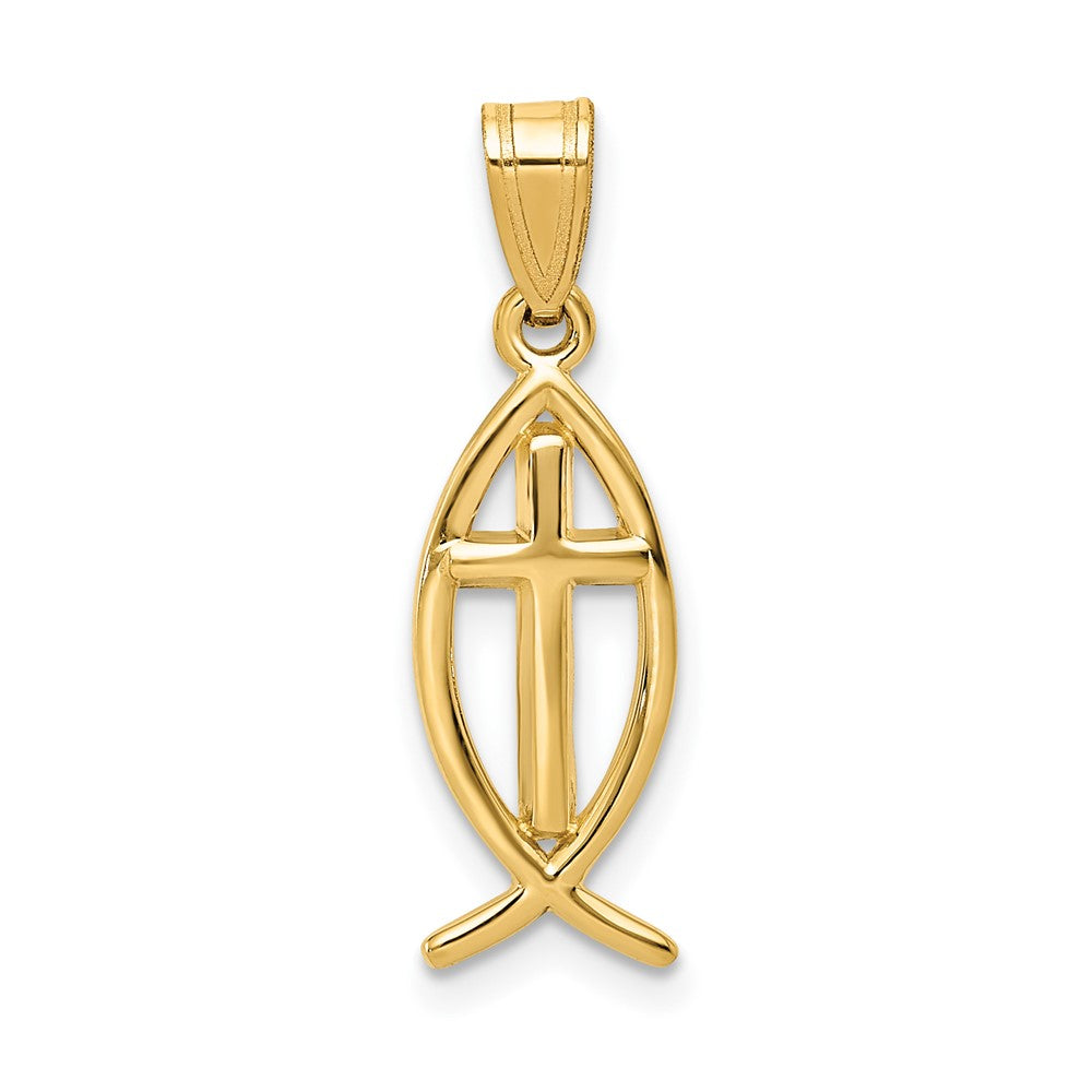 14k Yellow Gold 8 mm Ichthus Fish Pendant (0.94 grams)