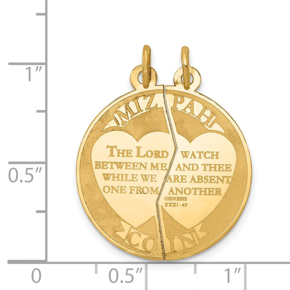 14k Yellow Gold 23 mm Mizpah 2-piece Charm (1.51 grams)