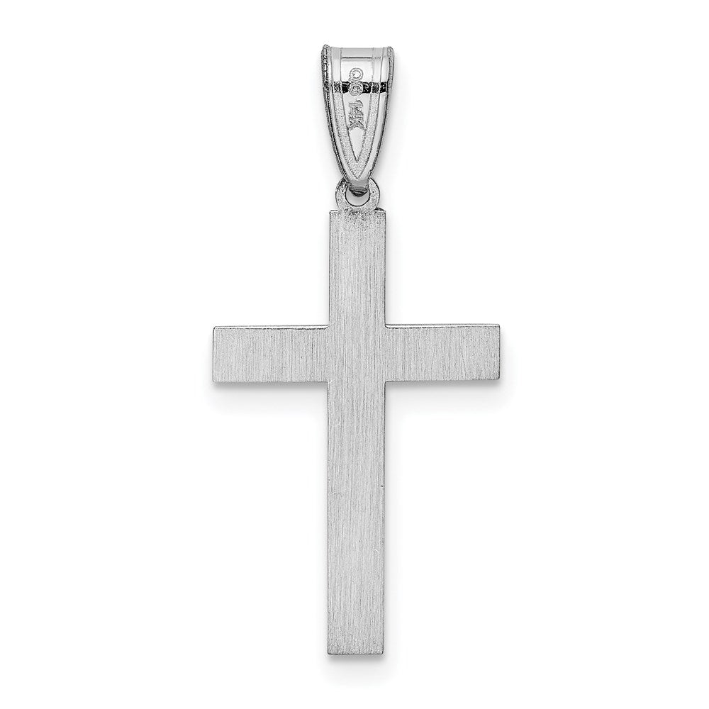 14k White Gold 12 mm White Laser Etched Cross Charm (0.59 grams)