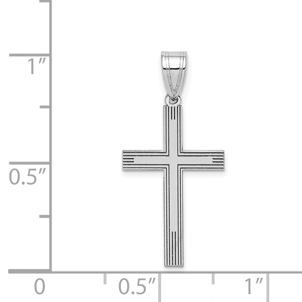 14k White Gold 12 mm White Laser Etched Cross Charm (0.59 grams)