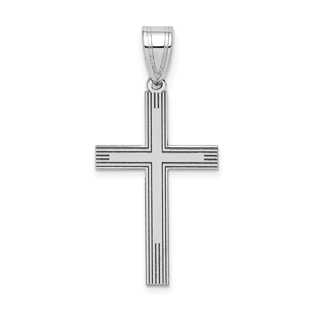 14k White Gold 12 mm White Laser Etched Cross Charm (0.59 grams)