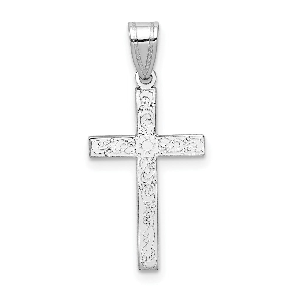 14k White Gold 12 mm White Floral Cross Charm (0.61 grams)