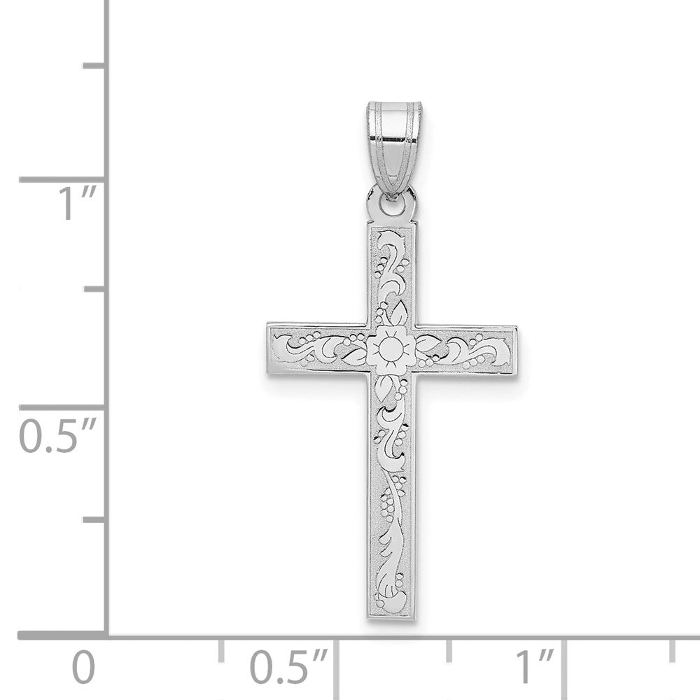 14k White Gold 14 mm White Floral Cross Pendant (0.92 grams)