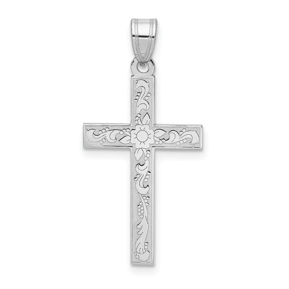 14k White Gold 14 mm White Floral Cross Pendant (0.92 grams)