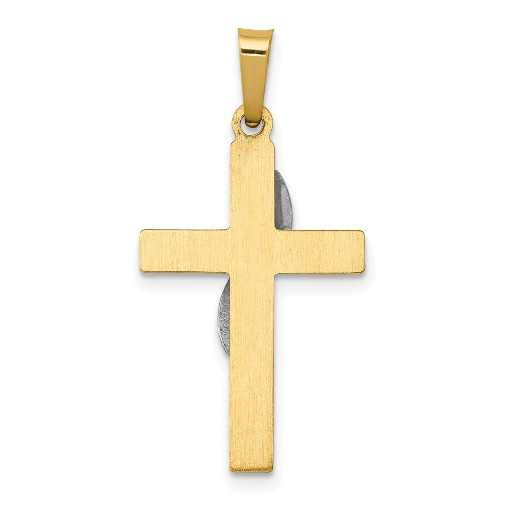 14k Two-tone 14 mm Two-Tone Hollow Cross w/Drape Charm (0.65 grams)