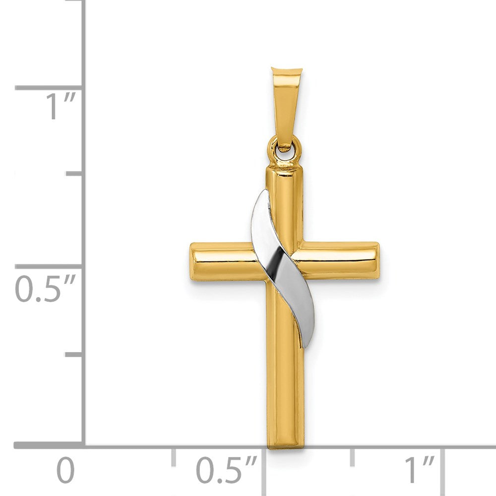 14k Two-tone 14 mm Two-Tone Hollow Cross w/Drape Charm (0.65 grams)