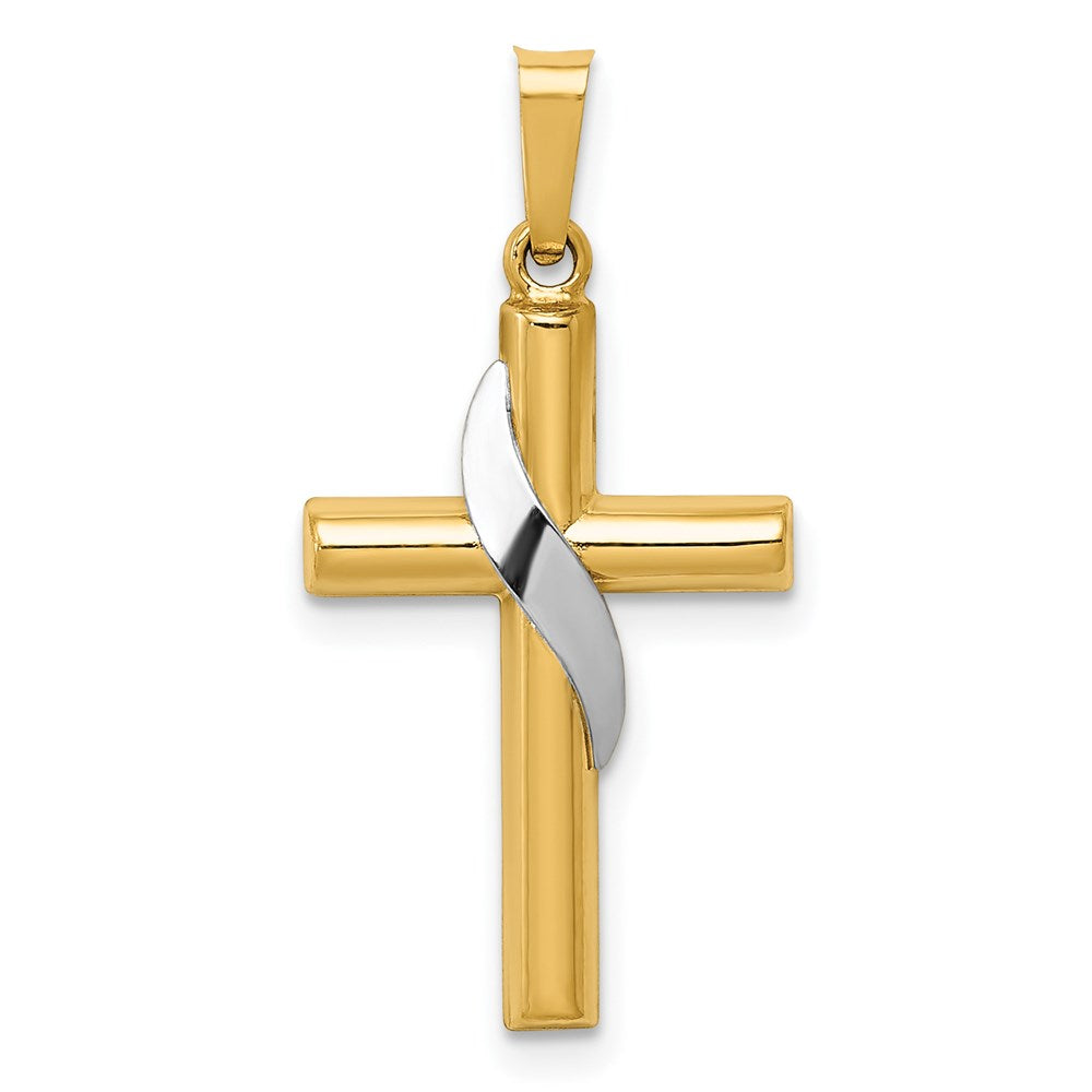 14k Two-tone 14 mm Two-Tone Hollow Cross w/Drape Charm (0.65 grams)