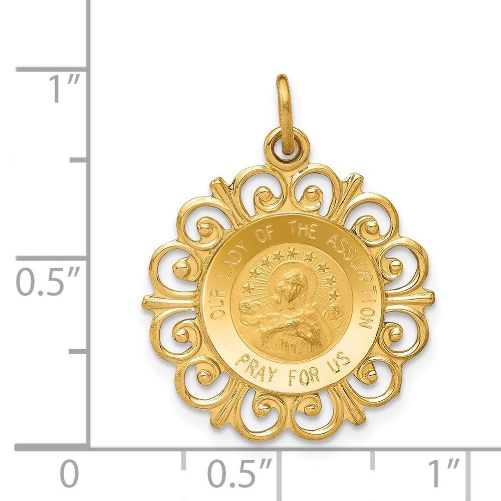 14k Yellow Gold 19 mm Our Lady Of The Assumption Medal Pendant (1.25 grams)