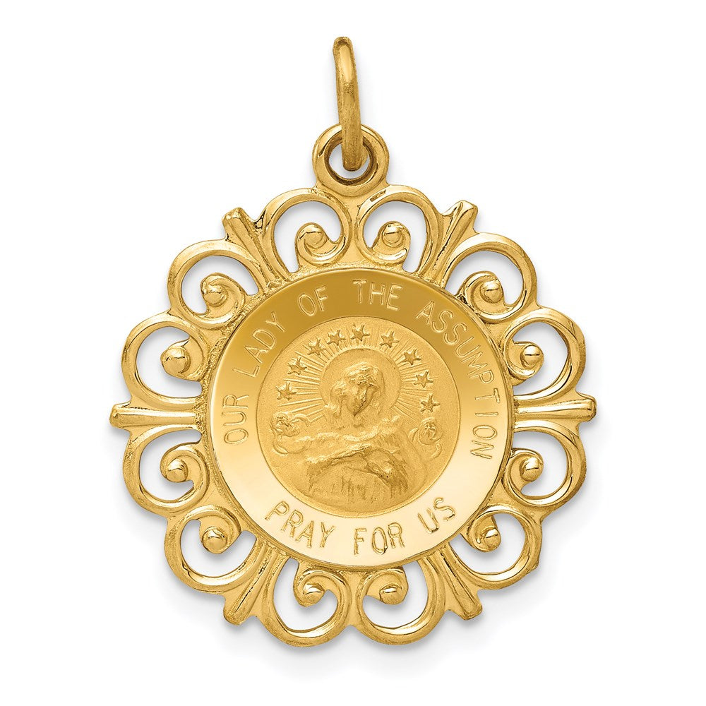 14k Yellow Gold 19 mm Our Lady Of The Assumption Medal Pendant (1.25 grams)