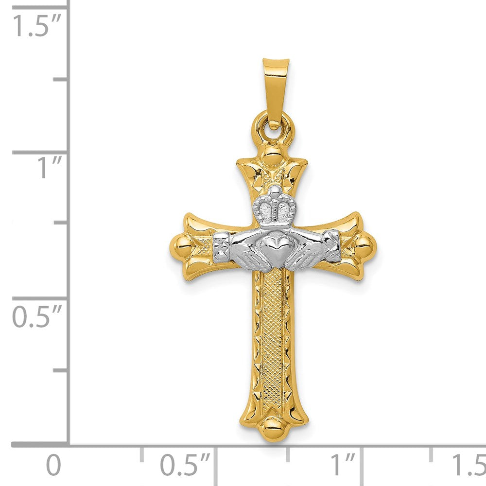 14k Two-tone 18 mm Claddagh Cross Pendant (1.05 grams)