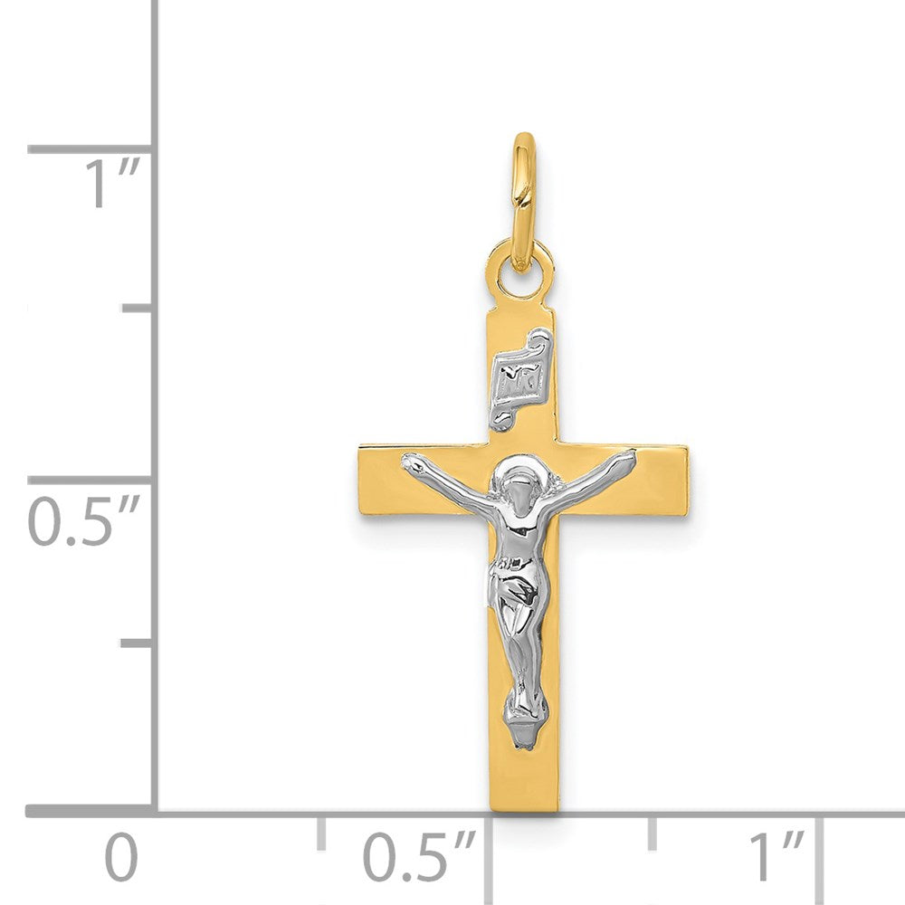 14k Two-tone 12.5 mm INRI Crucifix Pendant (0.61 grams)