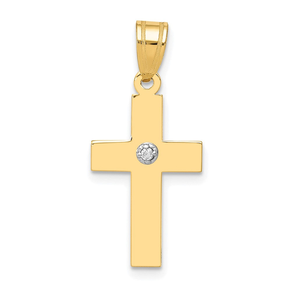 14k Yellow Gold 12 mm Polished .01ct. Diamond Cross Pendant (0.88 grams)