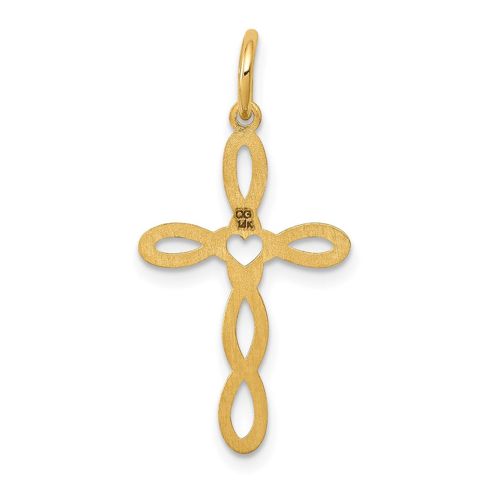 14k Yellow Gold 14 mm Loop w/Center Heart Cross Pendant (0.48 grams)