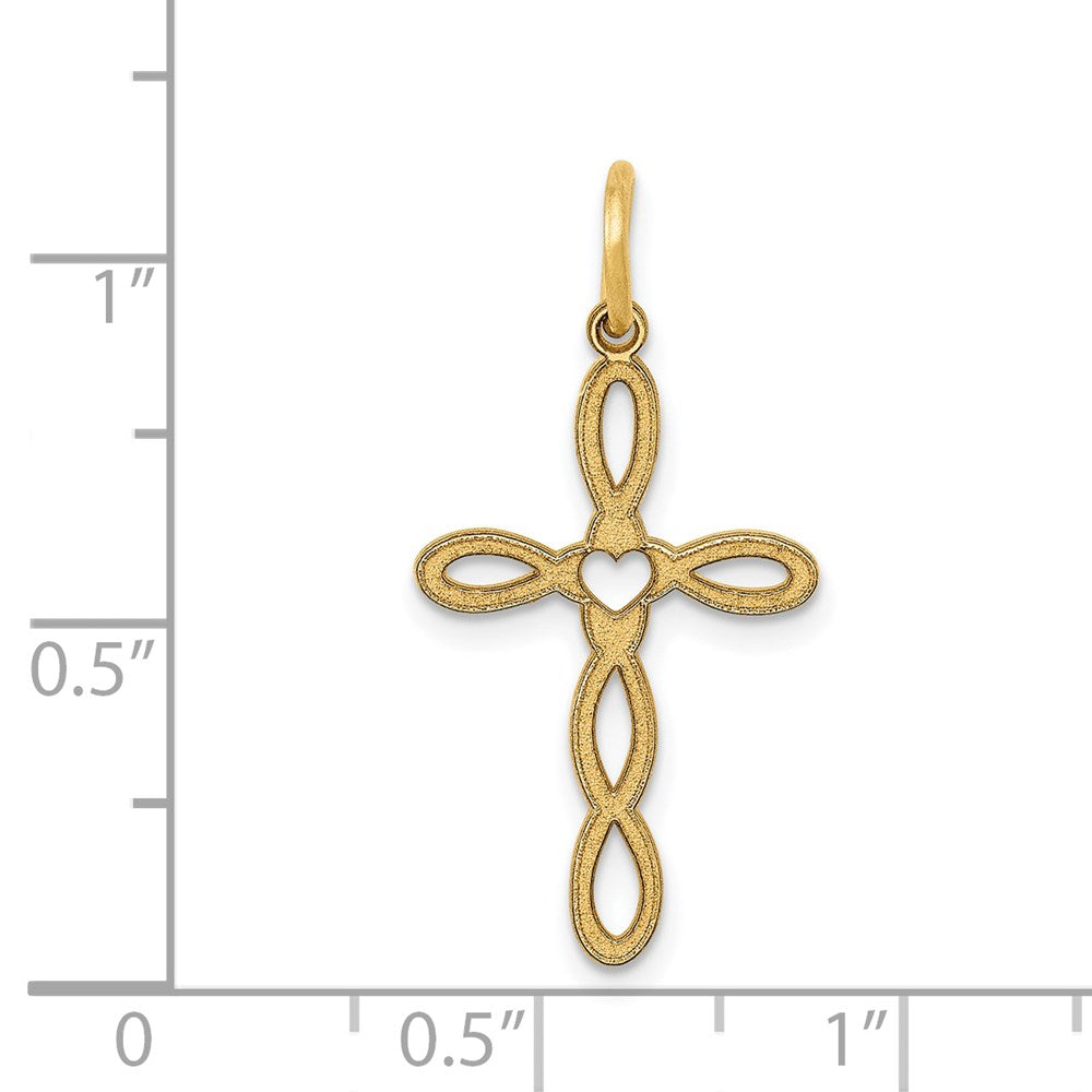 14k Yellow Gold 14 mm Loop w/Center Heart Cross Pendant (0.48 grams)