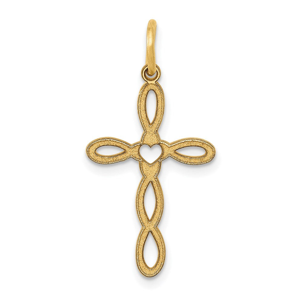 14k Yellow Gold 14 mm Loop w/Center Heart Cross Pendant (0.48 grams)