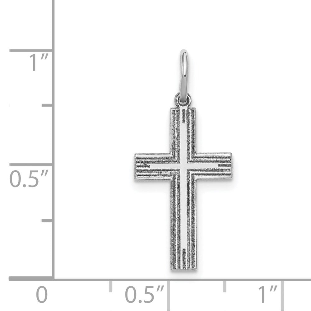 14k White Gold 12 mm Solid Laser Etched Cross Pendant (0.65 grams)