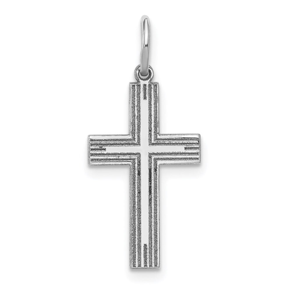 14k White Gold 12 mm Solid Laser Etched Cross Pendant (0.65 grams)