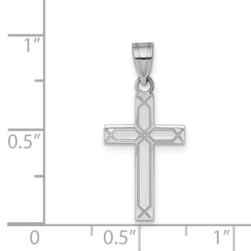 14k White Gold 12 mm Solid Laser Etched Cross Pendant (0.68 grams)