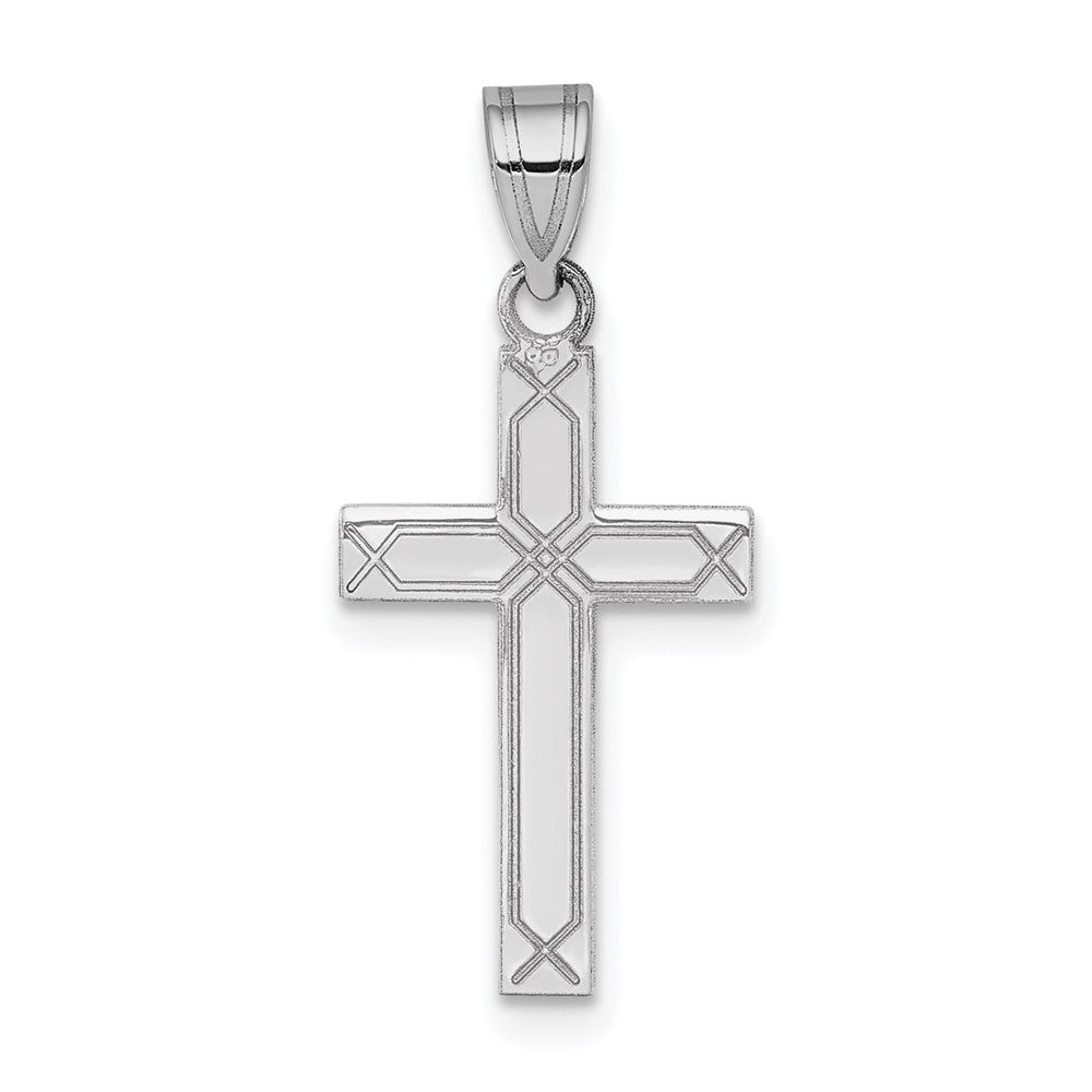 14k White Gold 12 mm Solid Laser Etched Cross Pendant (0.68 grams)