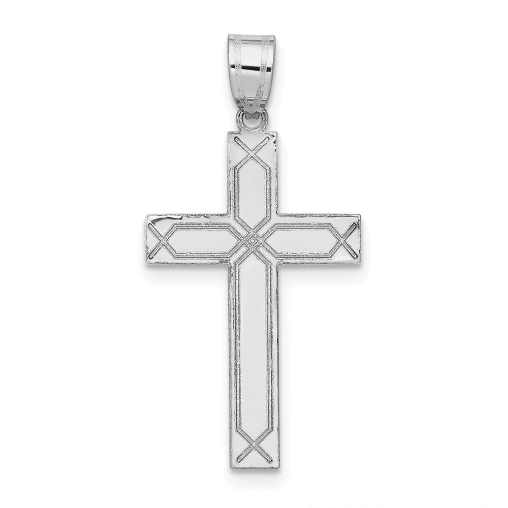 14k White Gold 14 mm Solid Laser Etched Cross Pendant (0.95 grams)