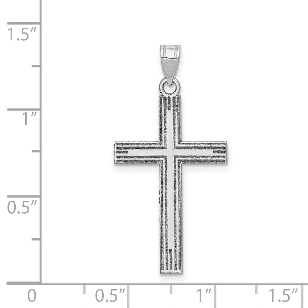 14k White Gold 18 mm Solid Laser Etched Cross Pendant (1.25 grams)