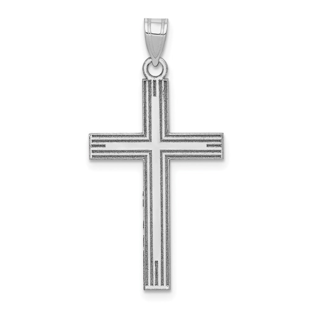 14k White Gold 18 mm Solid Laser Etched Cross Pendant (1.25 grams)