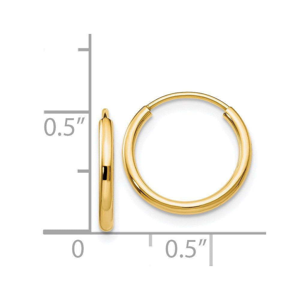 14k Yellow Gold 15 mm Polished Round Endless Hoop Earrings (0.48 grams)