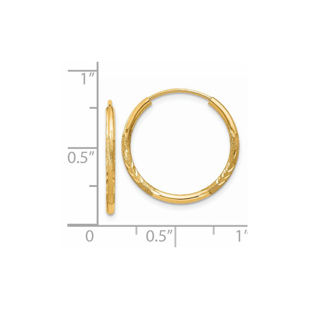 14k Yellow Gold 17 mm Satin Diamond-cut Endless Hoop Earrings (0.65 grams)