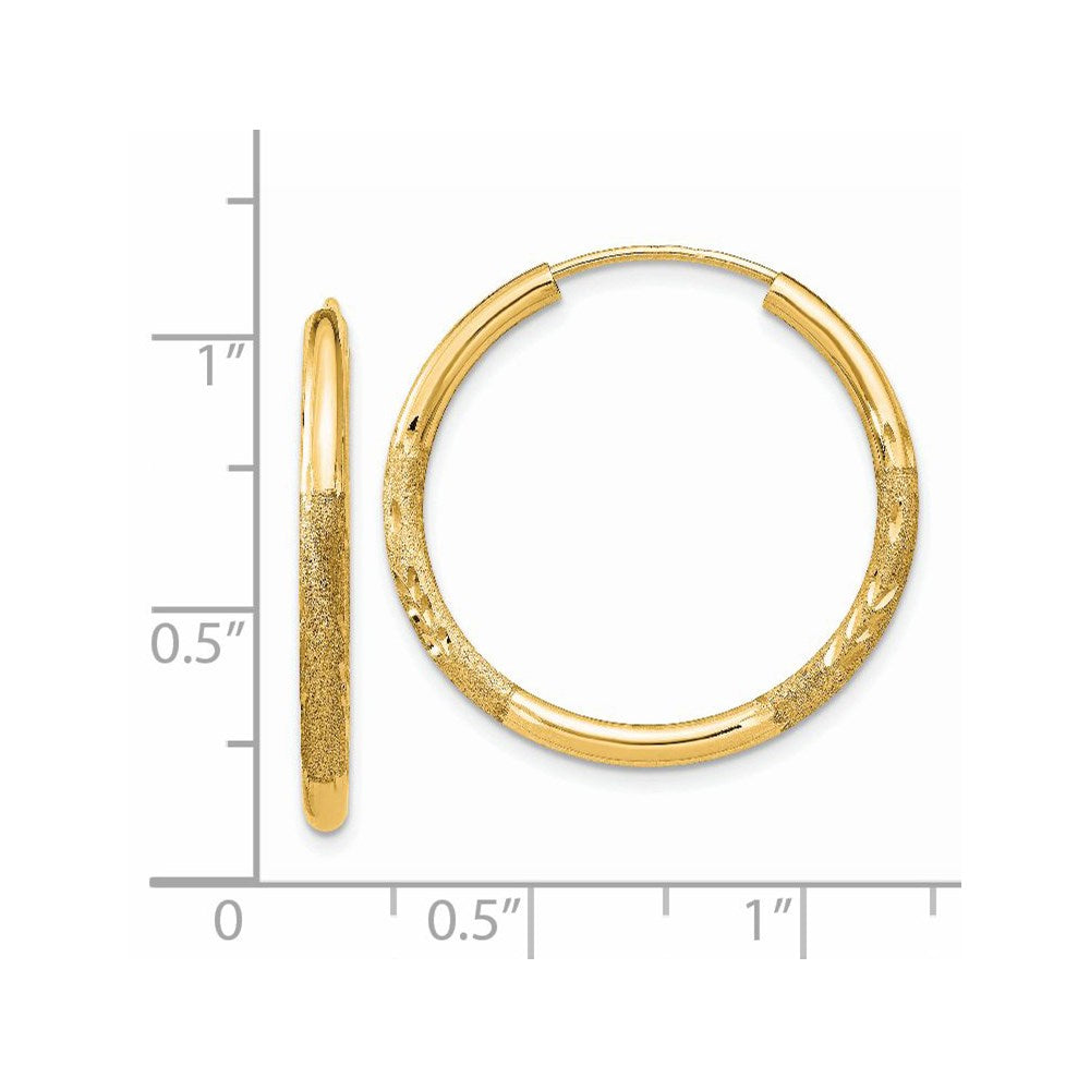 14k Yellow Gold 21 mm Satin Diamond-cut Endless Hoop Earrings (1.14 grams)