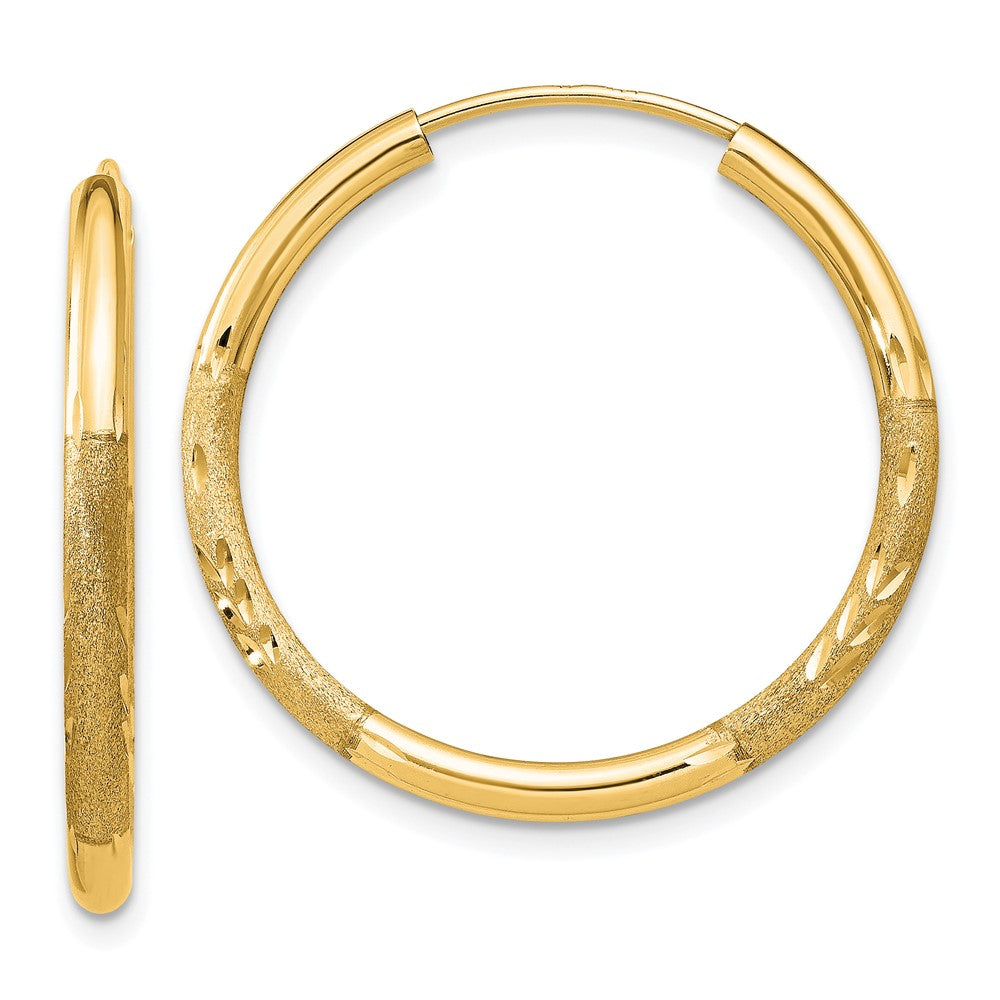 14k Yellow Gold 21 mm Satin Diamond-cut Endless Hoop Earrings (1.14 grams)